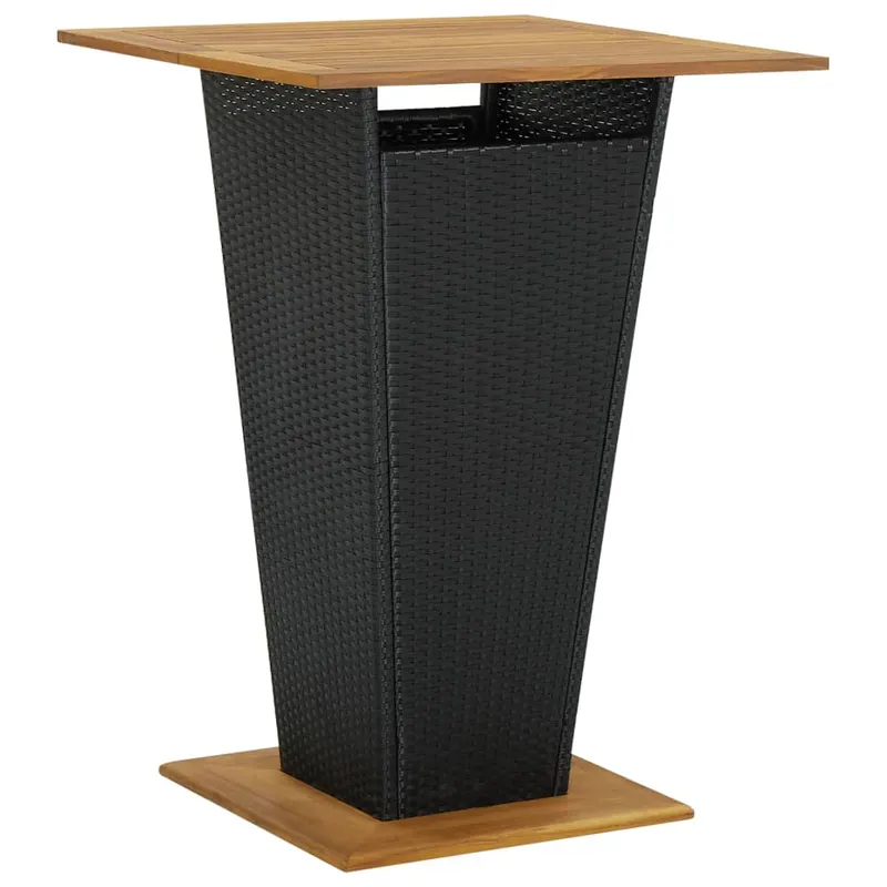 masa de bar, negru, 80x80x110 cm, poliratan/lemn masiv acacia