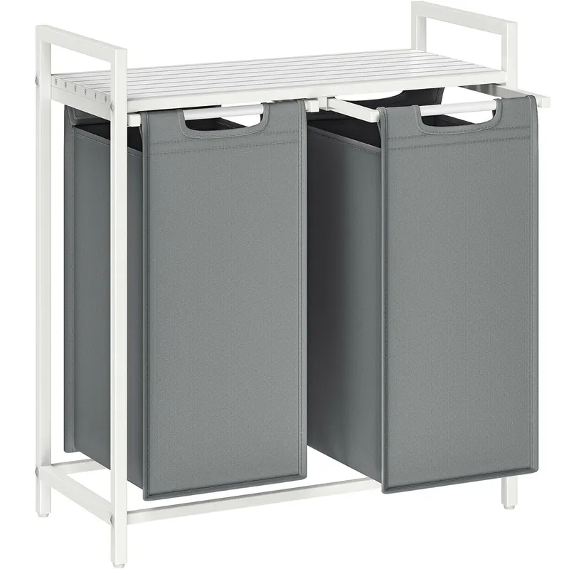 Cos rufe 2 compartimente saci detasabili raft metalic 92l, 73x33x72 cm, ventilatie, alb gri deschis