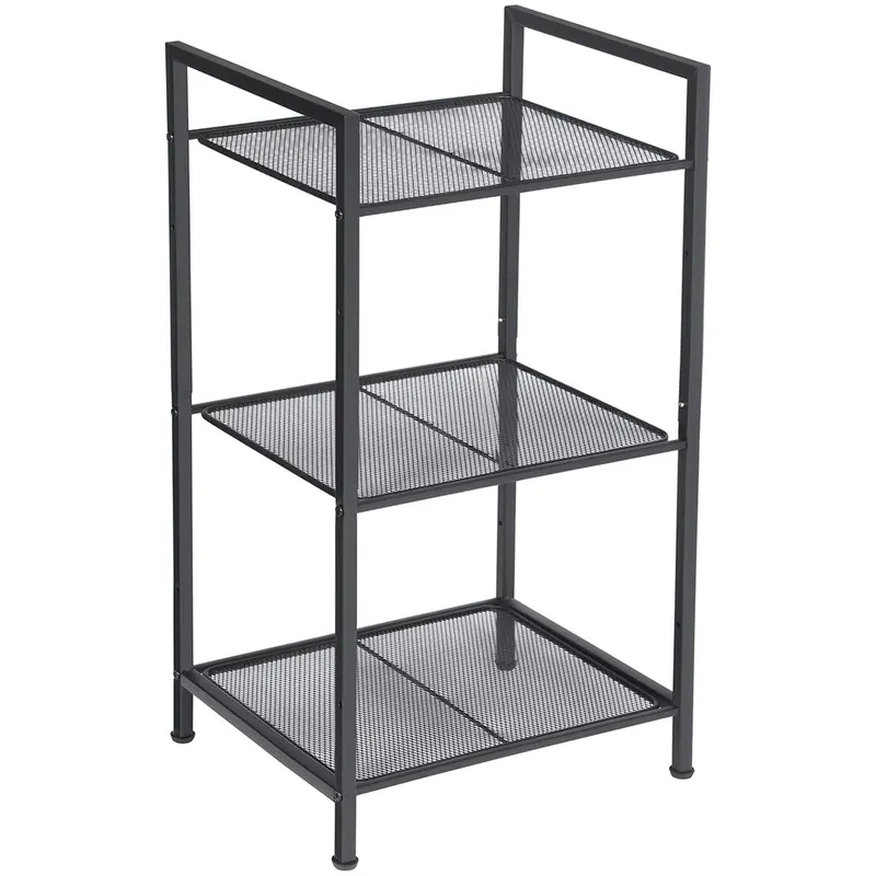 Raft metalic cu 3 niveluri, polite ajustabile, pentru baie sau bucatarie, stil industrial, 38x30x72 cm, negru