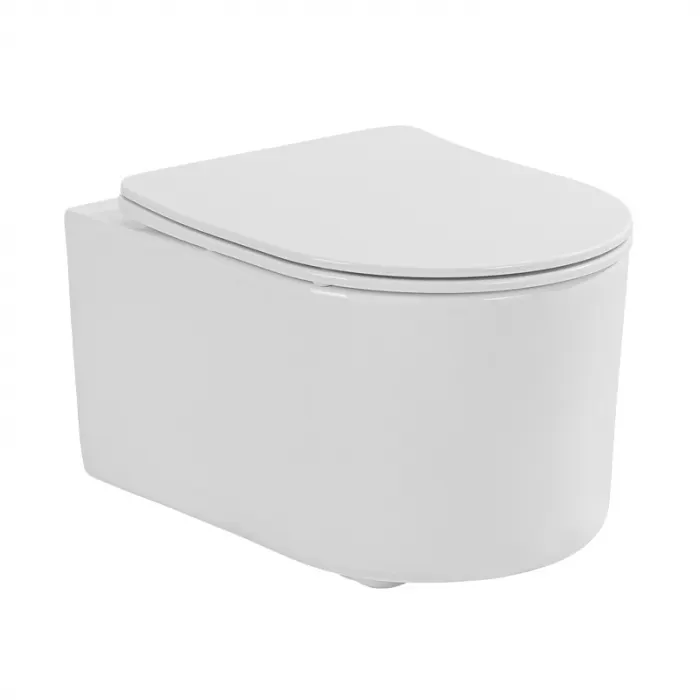 Set vas wc suspendat compact, rimless cu capac soft close si quick release, alb, Fluminia, Roco