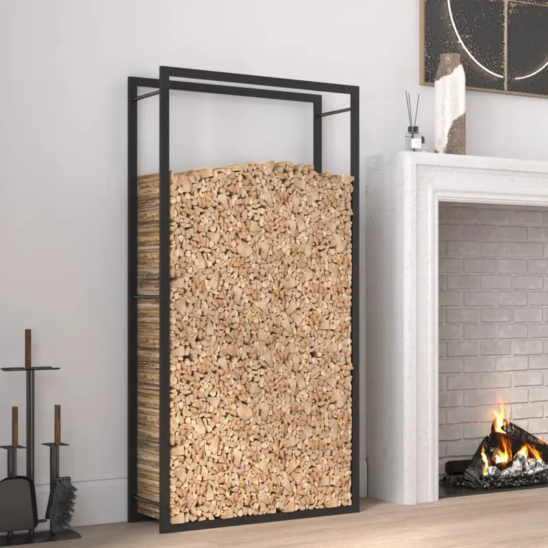 suport pentru lemne de foc, negru mat, 80x28x154 cm, otel