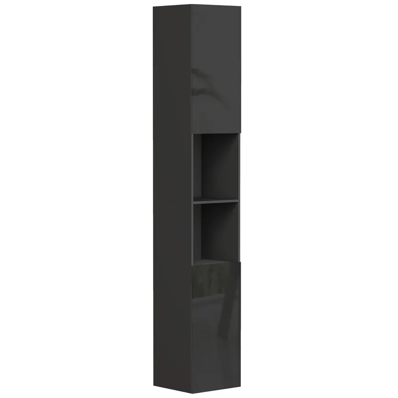 kleankin Corp coloană pentru baie 2 dulapuri cu polițe reglabile + 2 nișe 30 x 30 x 181,5 cm negru