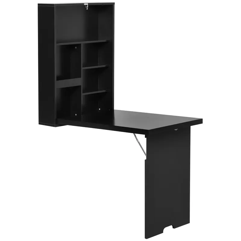 HOMCOM Masă pliantă de perete Birou de perete, incl. tablă de scris, 60 cm x 94,5 cm x 147 cm, Negru
