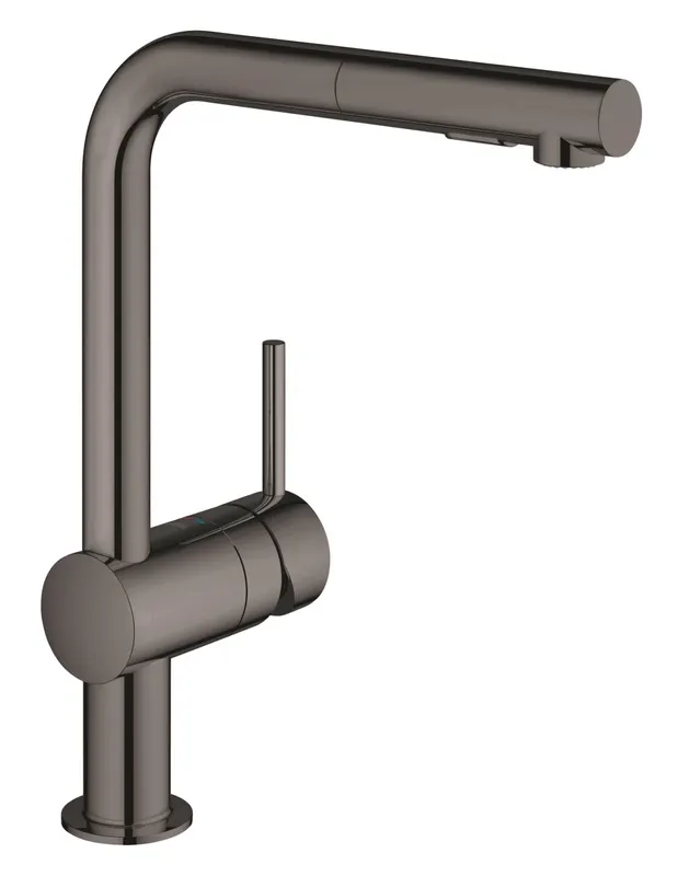 Baterie de bucatarie Grohe 30274A00, Minta, 3 8 , pipa inalta, tip L, dus extractabil, 2 functii, lucios, grafit