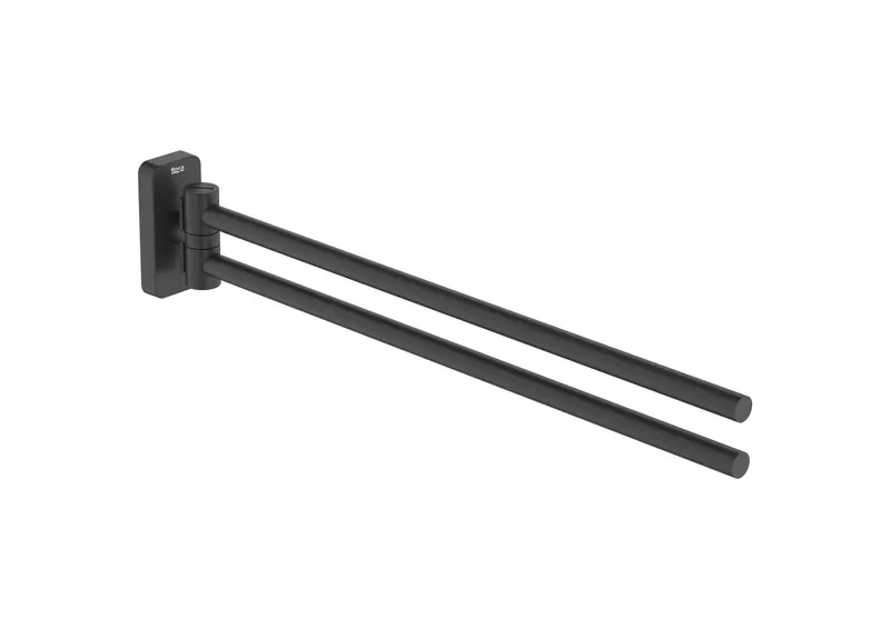 Bara prosop Roca A817727NB0, 366 mm, 41 mm, 2 orificii instalare, 2 rafturi, pivotanta, pe perete, Negru