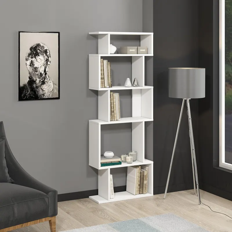 Biblioteca Piramide, Alb, 60x22x160 cm - Alb