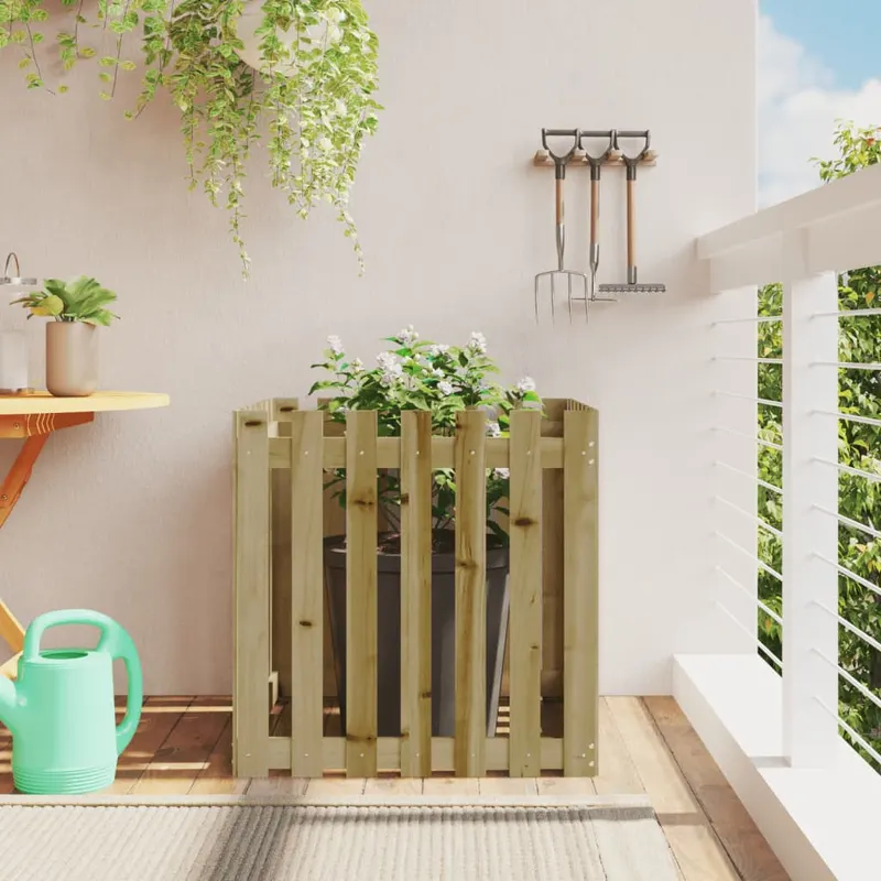 jardiniera gradina cu design gard, 70x70x70 cm, lemn pin tratat