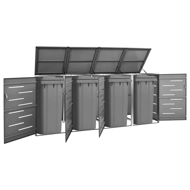 magazie pentru patru pubele 276,5x77,5x112,5 cm otel inoxidabil