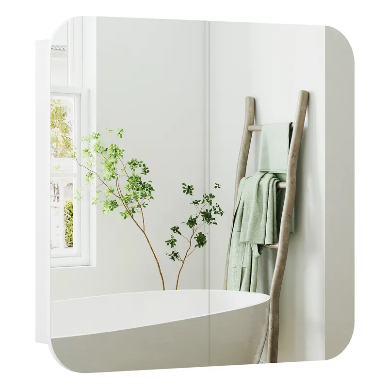 HOMCOM Dulap de perete pentru baie cu oglindă arcuită mobilier pentru baie rafturi reglabile uși oglindă 68 x 13 x 66 cm alb