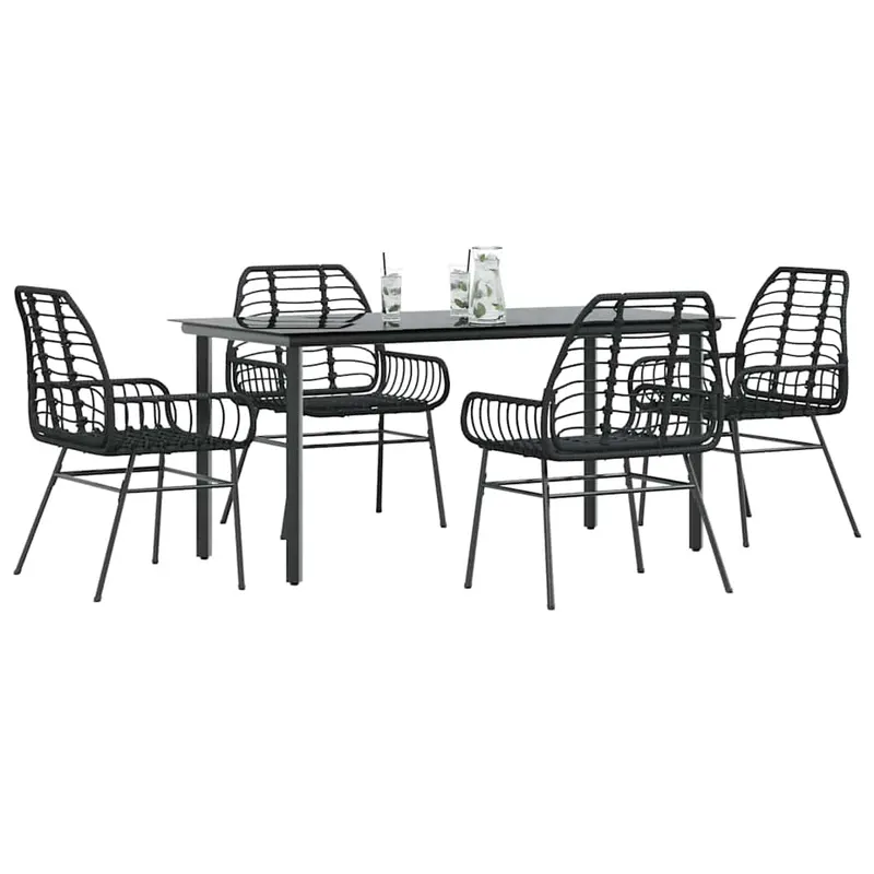 set de sufragerie de gradina 5 piese sticla neagra polirattan