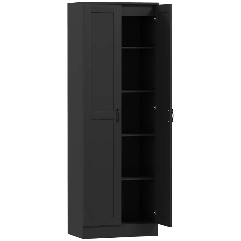 HOMCOM Dulap 2 uși corp de depozitare cu 5 rafturi, stil contemporan, 60L x 36,5l x 175H negru