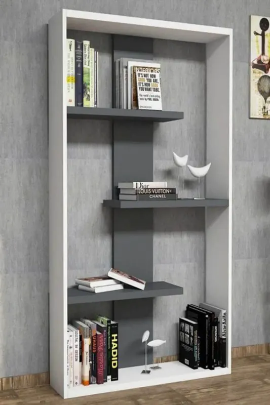 Biblioteca, Dante , gri antracit/alb, 160 x 90 x 20 cm, PAL