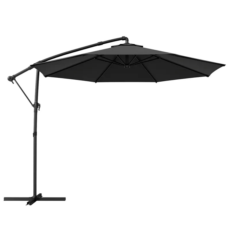 Outsunny Umbrelă de Grădină Suspendată 3 m cu Husă, Umbrelă Rotundă Inclinabilă cu Rotație 360°, Manivelă, Banana, Negru