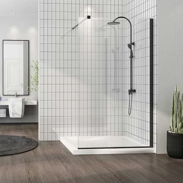 Paravan dus walk-in Fluminia Foxy Black, 100x200cm, sticla securizata 8mm, negru mat