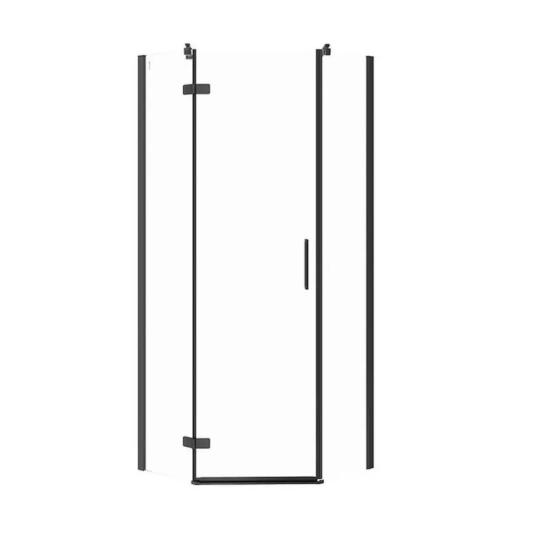 Cabina de dus pentagonala 80x80 cm Cersanit Jota, negru mat cu usa batanta stanga