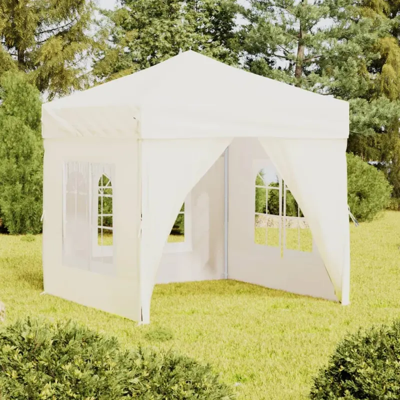 cort pliabil pentru petrecere, pereti laterali, crem, 2x2 m