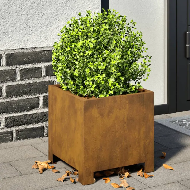 jardiniere gradina, 2 buc., 30x30x30 cm, otel corten