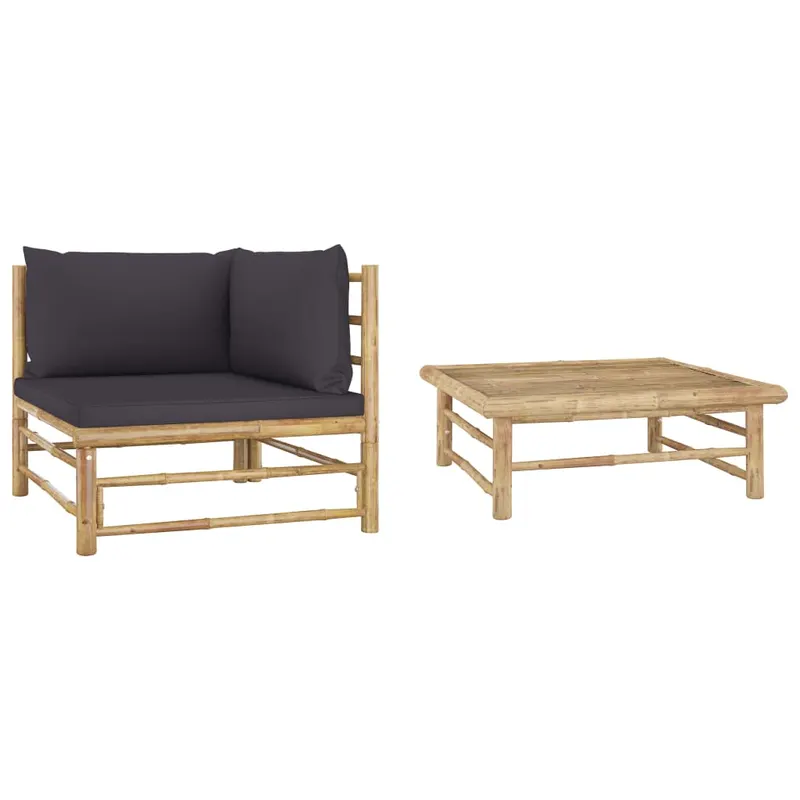 set mobilier de gradina, 2 piese, perne gri inchis, bambus