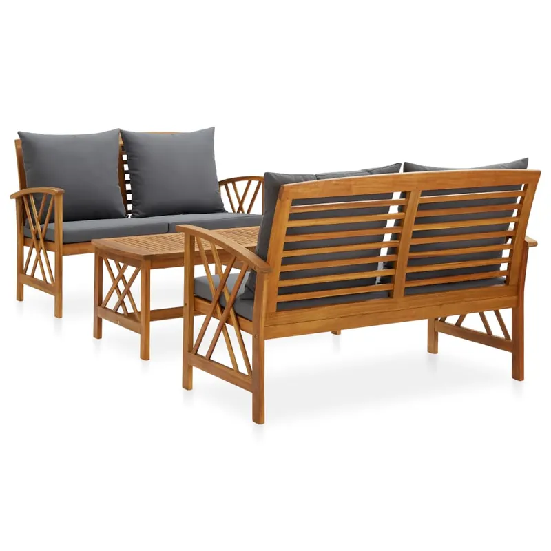 set mobilier gradina cu perne, 3 piese, lemn masiv de acacia