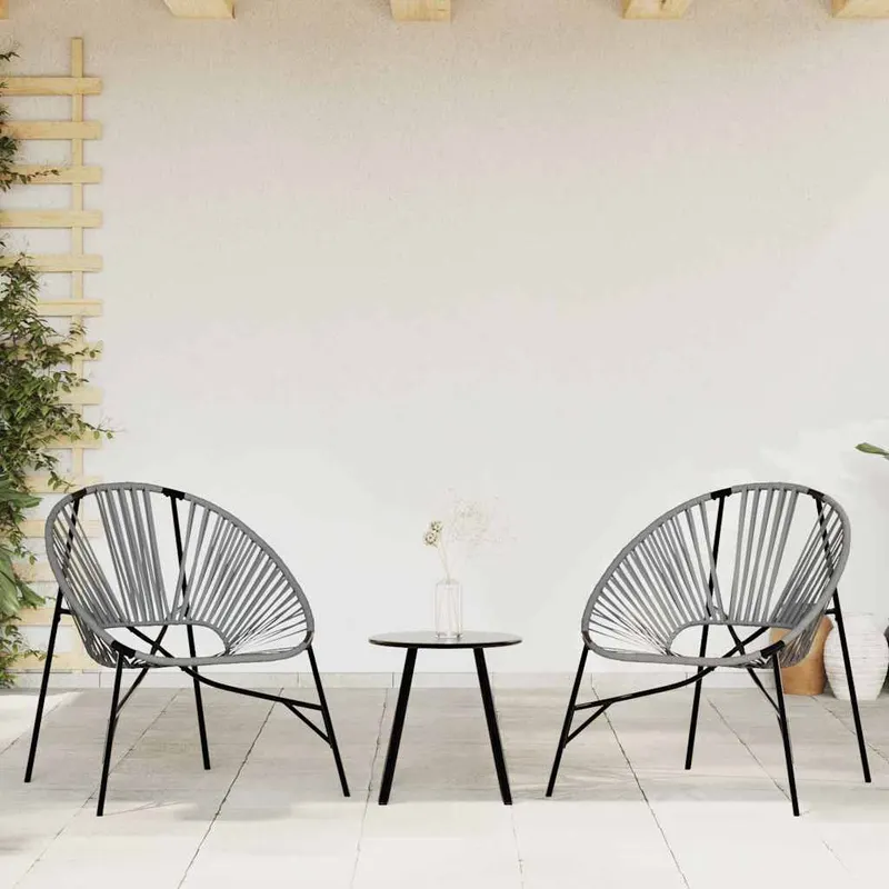 set scaune de gradina 3 buc polyrattan negru si gri deschis