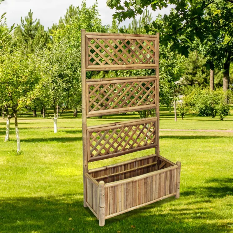 strat inaltat de gradina cu spalier din bambus, 70 cm