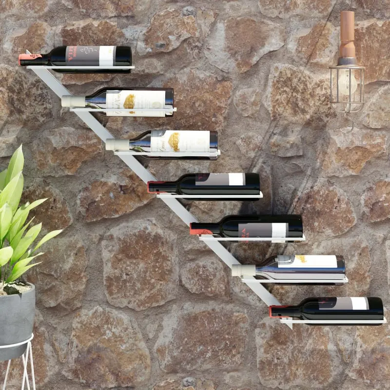 suport sticle de vin, de perete, 7 sticle, alb, metal