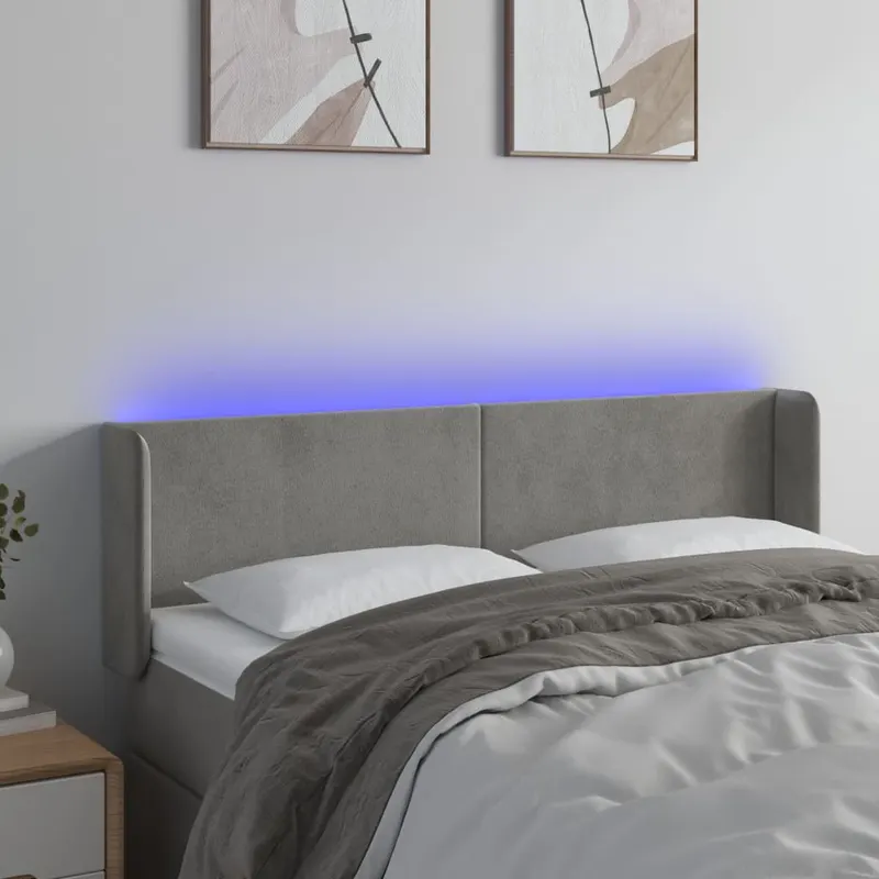 tablie de pat cu led, gri deschis, 147x16x78/88 cm, catifea
