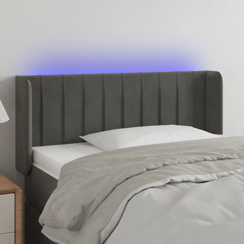 tablie de pat cu led, gri inchis, 93x16x78/88 cm, catifea
