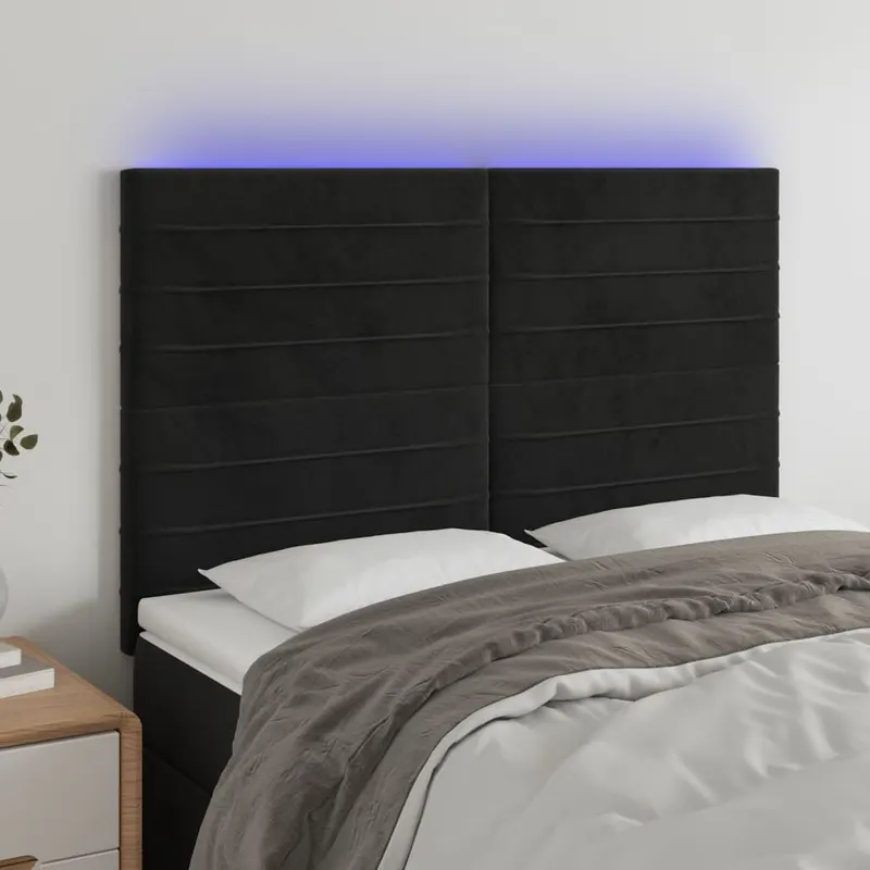 tablie de pat cu led, negru, 144x5x118/128 cm, catifea