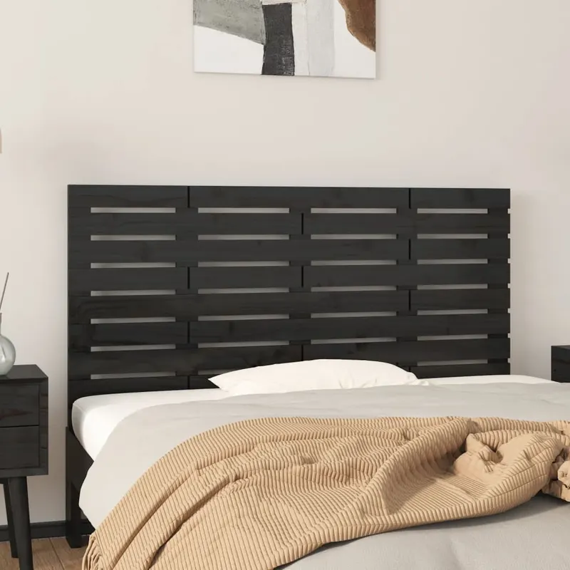 tablie de pat pentru perete, negru, 126x3x63 cm, lemn masiv pin