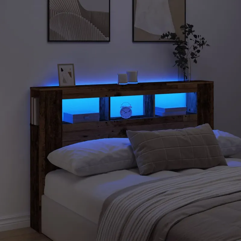 tablie pat cu led lemn vechi 160x18,5x103,5 cm lemn prelucrat