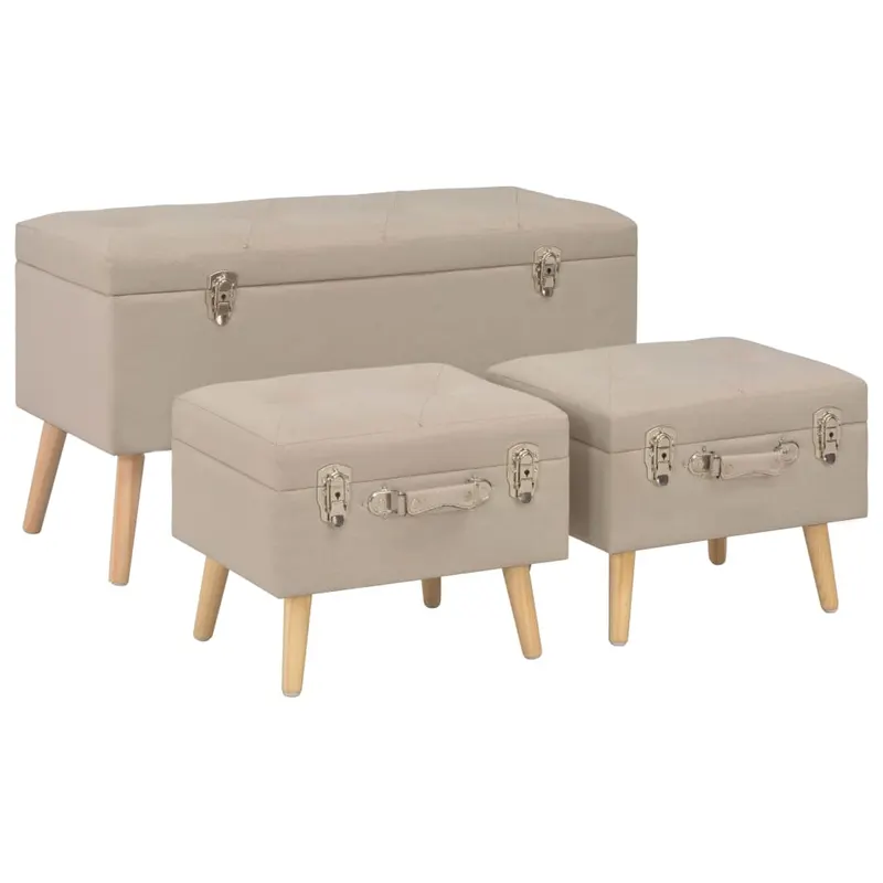 taburete cu depozitare, 3 buc., bej, material textil
