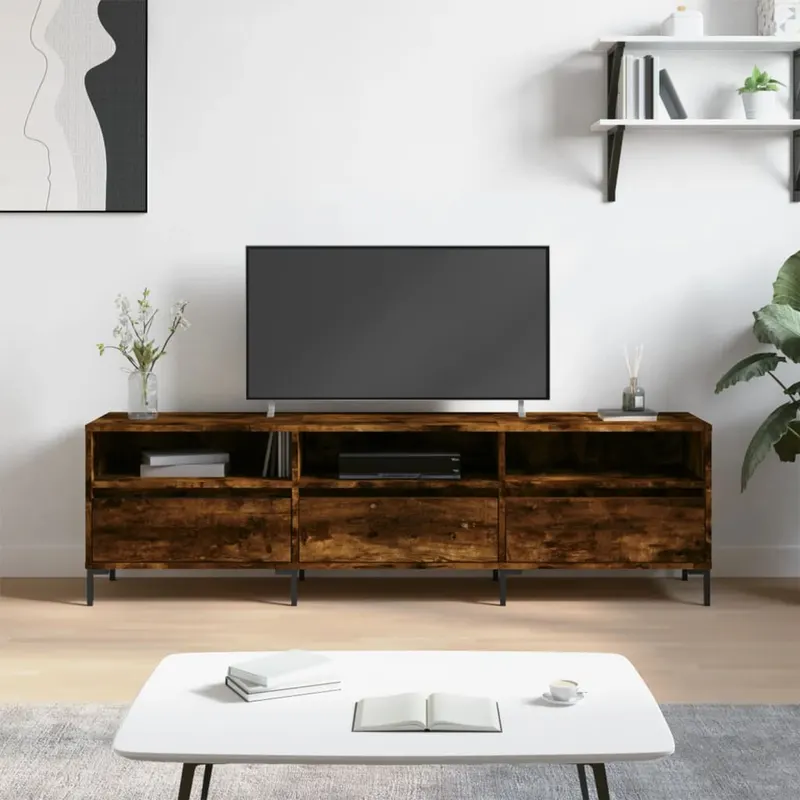 comoda tv, stejar fumuriu, 150x30x44,5 cm, lemn prelucrat
