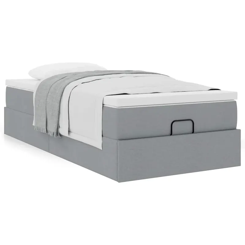 cadru pat otoman cu saltea tesatura gri deschis 100x200cm