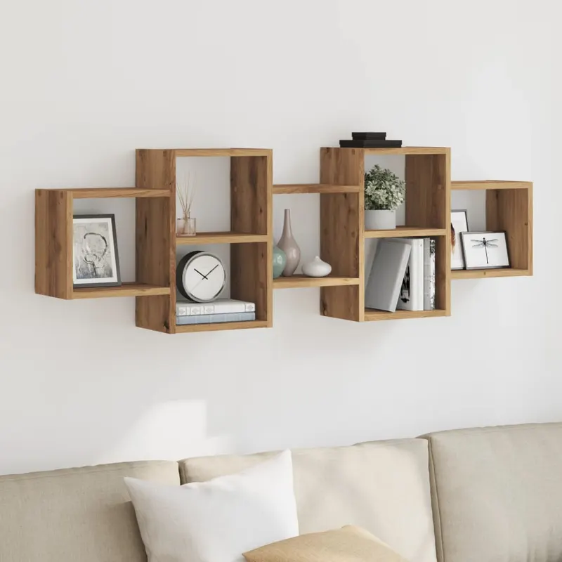raft de perete, lemn artizanal, 129x18x42 cm, lemn prelucrat