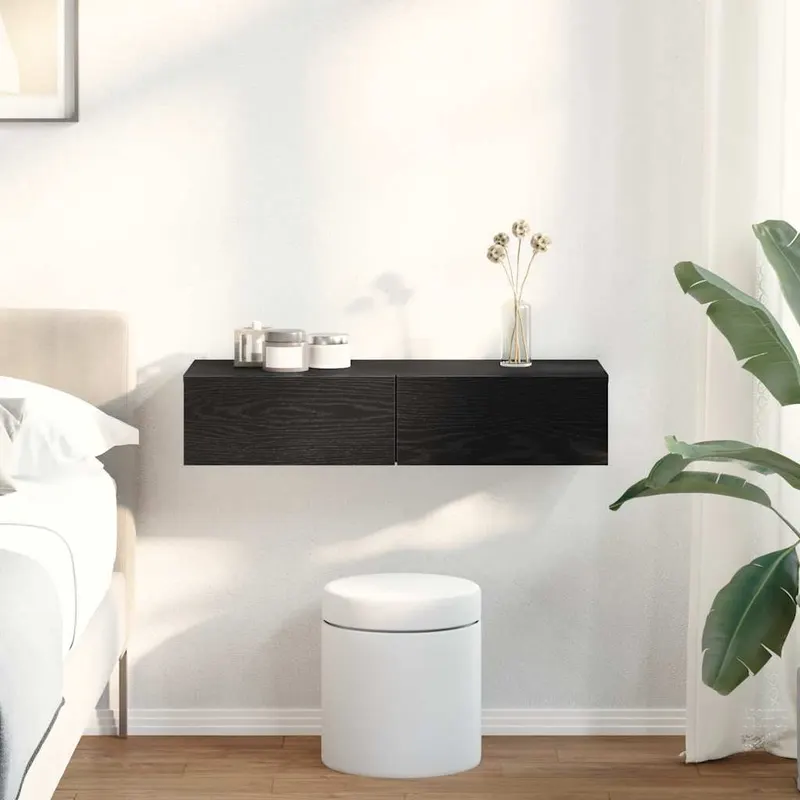 raft de perete cu sertare negru 80x33x17 cm lemn prelucrat