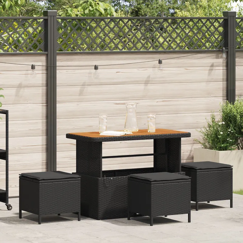set masa gradina 4 piese cu perne negru poliratan acacia