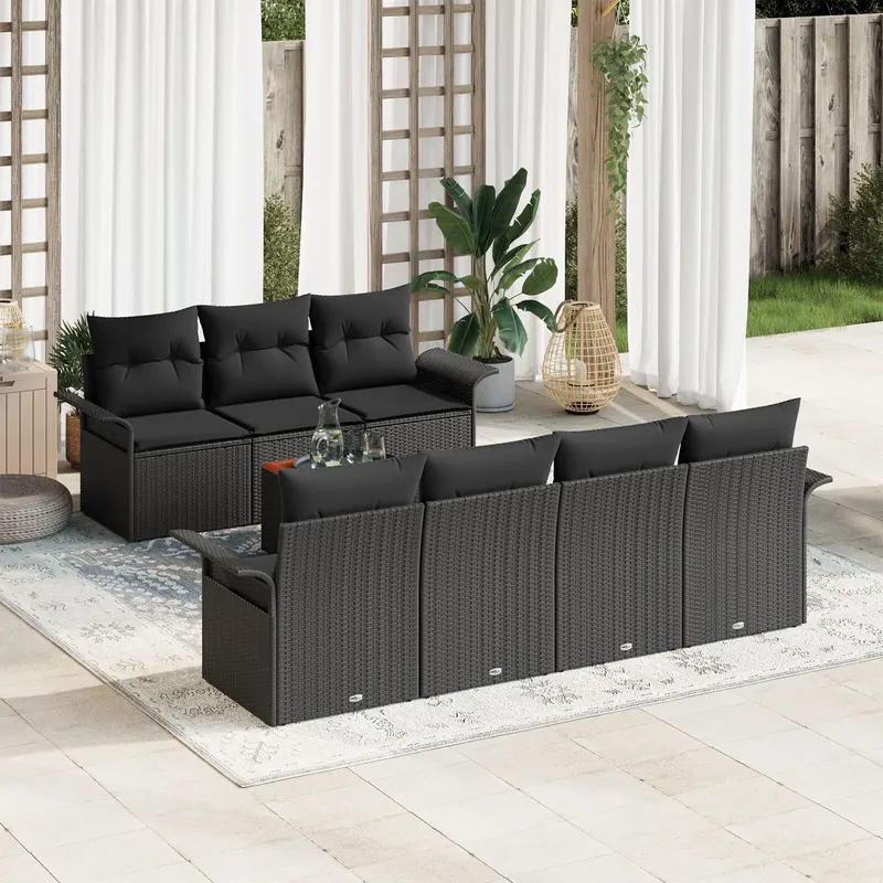 set de canapele de gradina cu perne 8 piese negru din poliratan acacia