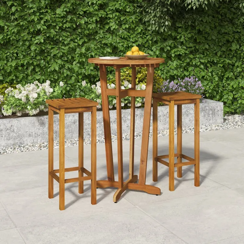 set bar de gradina, 3 piese, lemn masiv de acacia