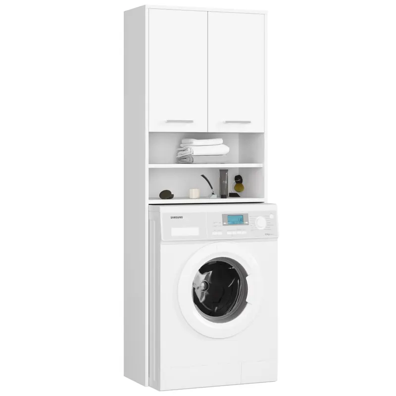 Dulap baie pal inalt 2 usi cu polite, 64x30x180 cm, design luminos, alb