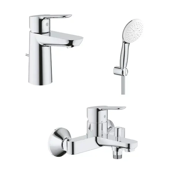 Set baterii lavoar cada Grohe BauEdge si dus cu porter Tempesta crom lucios