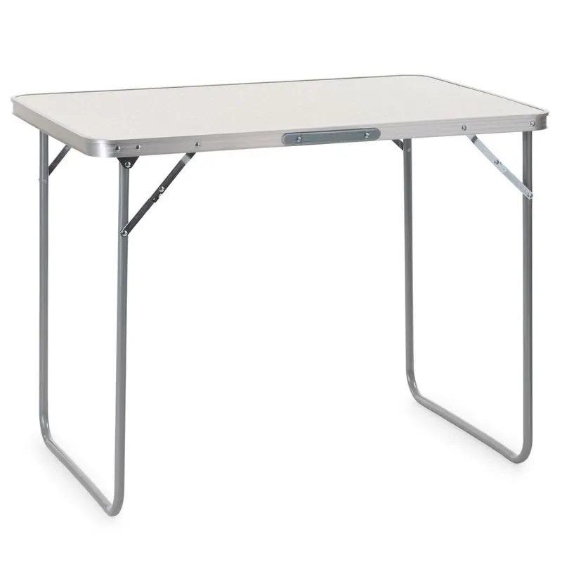 Masa pliabila pentru camping, cu maner transport, blat MDF si cadru aluminiu, 90x60x70 cm, gri