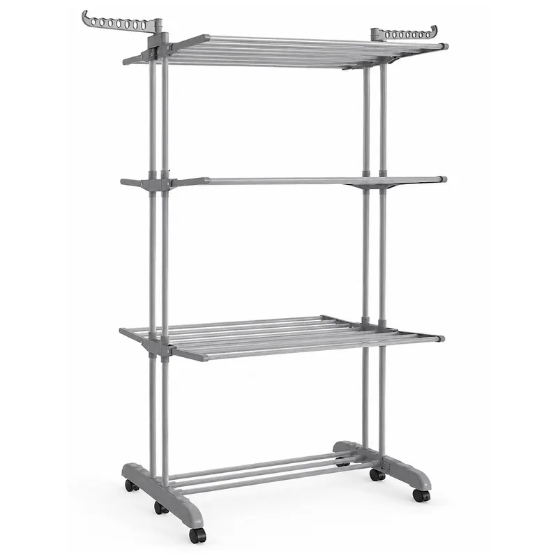 Uscator de rufe pliabil cu 4 niveluri, 6 roti, capacitate 41 kg, 64x126x173 cm, gri
