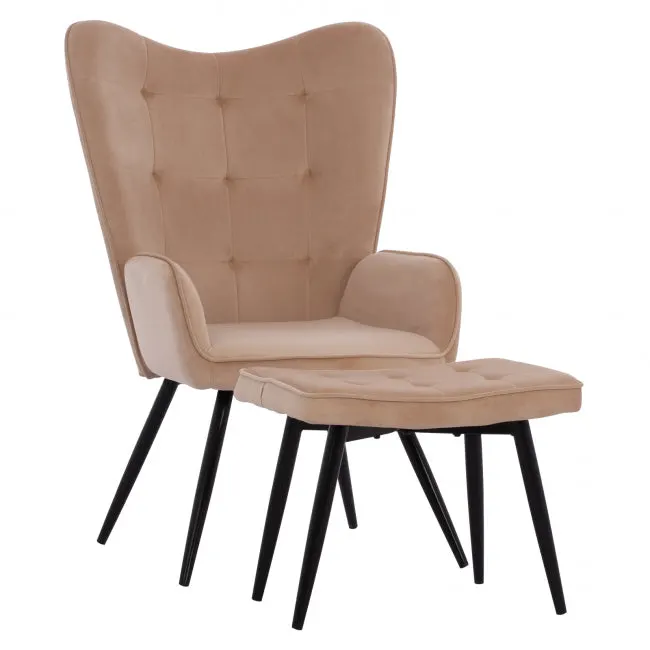 Fotoliu cu taburet CORONA VELVET - Beige