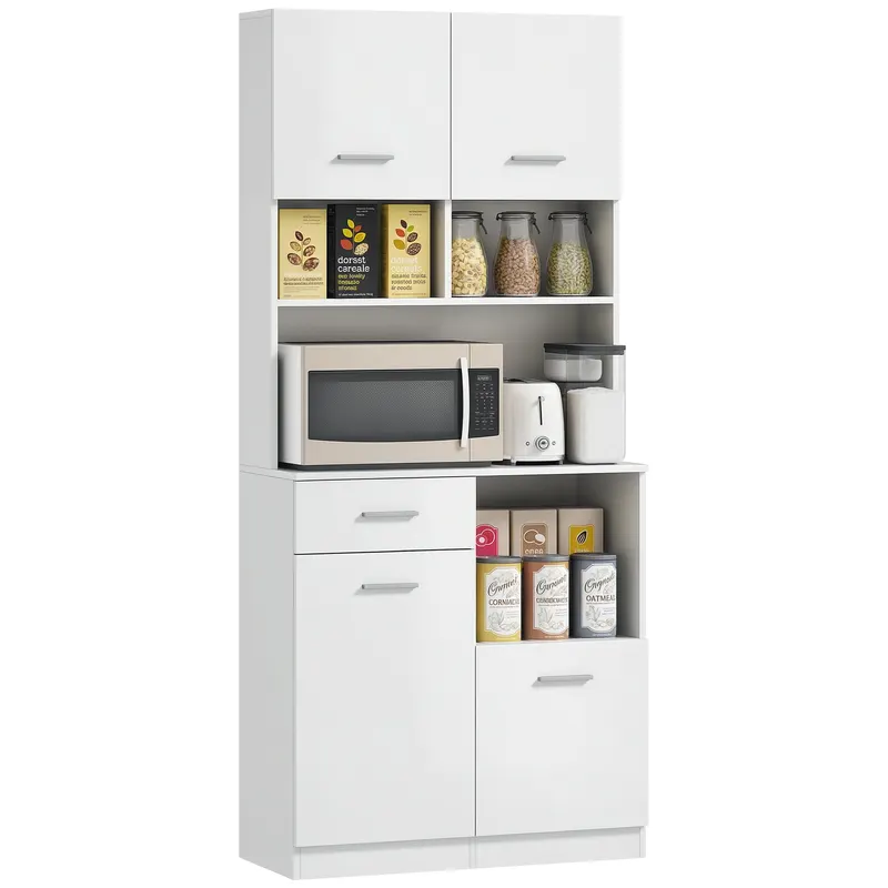 HOMCOM Dulap de Bucătărie, Bufet cu sertar, Uși Soft-Close, 80 x 35 x 180 cm, Alb