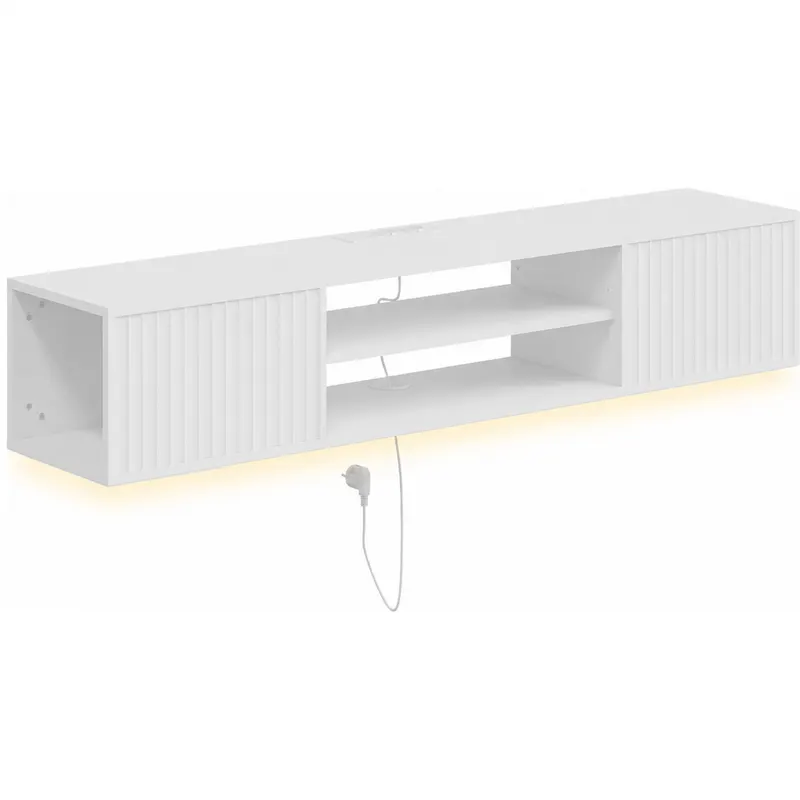 HOMCOM Comodă TV suspendată, pentru TV până la 165,1 cm, cu raft reglabil, lumini LED RGB, prize incluse, Alb