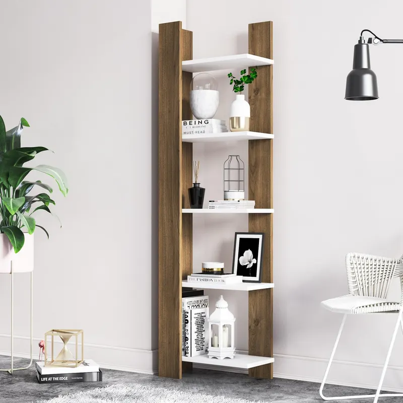 Biblioteca Reeta, Nuc - Alb, 45x26x160 cm - Nuc