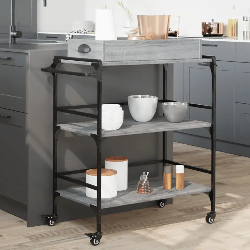 carucior de bucatarie, gri sonoma 81,5x41x92,5cm lemn prelucrat