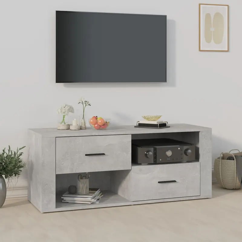 comoda tv, gri beton, 100x35x40 cm, lemn prelucrat