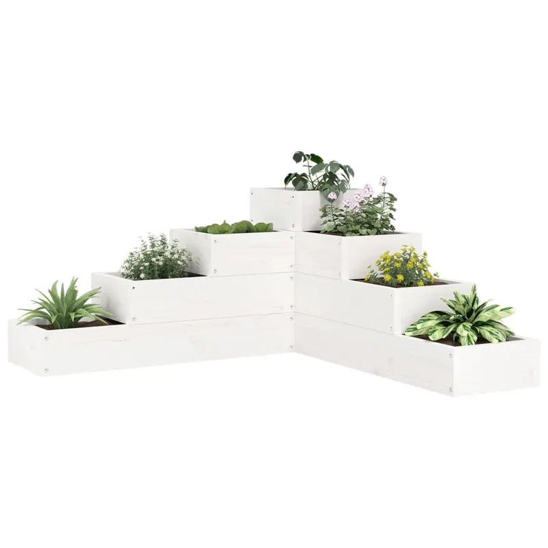 jardiniera gradina 4 niveluri, alb 80,5x79x36 cm lemn masiv pin